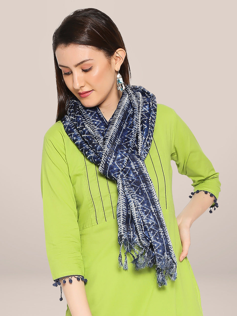 Digital Printed Indigo Blue Kota Doria Dupatta freeshipping - Dupatta Bazaar