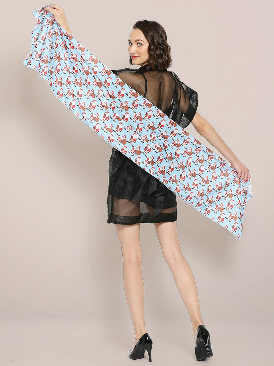 Printed Light Blue Silk Blend  Scarf/ Stole 