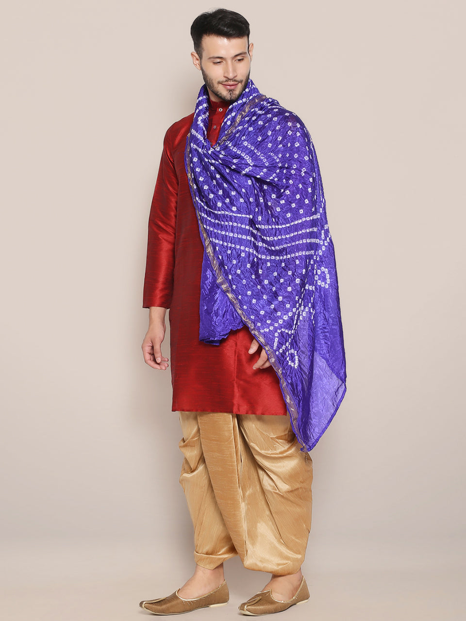 Men's Blue Bandhini Dupatta freeshipping - Dupatta Bazaar