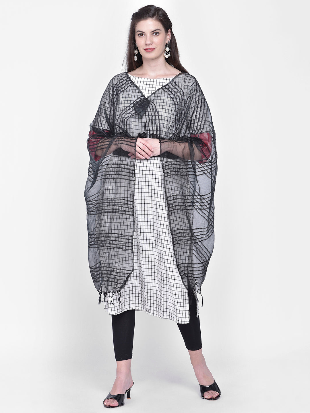 Dupatta Bazaar Woman's Woven Black Organza Dupatta - Dupatta Bazaar