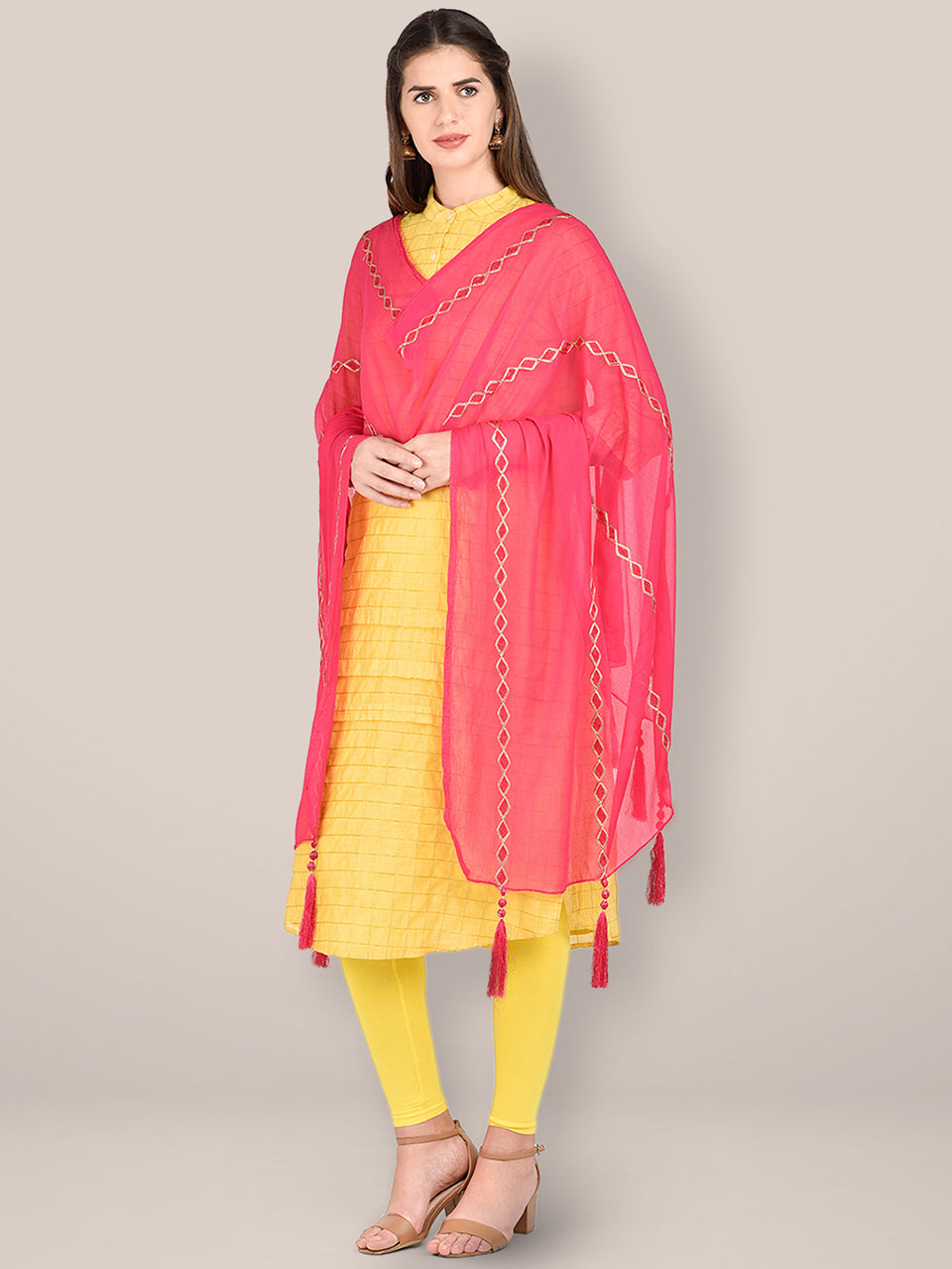 Embroidered Pink Chiffon Dupatta. freeshipping - Dupatta Bazaar
