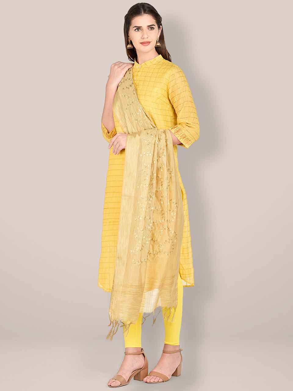 Embroidered Beige Blended Silk Dupatta. freeshipping - Dupatta Bazaar