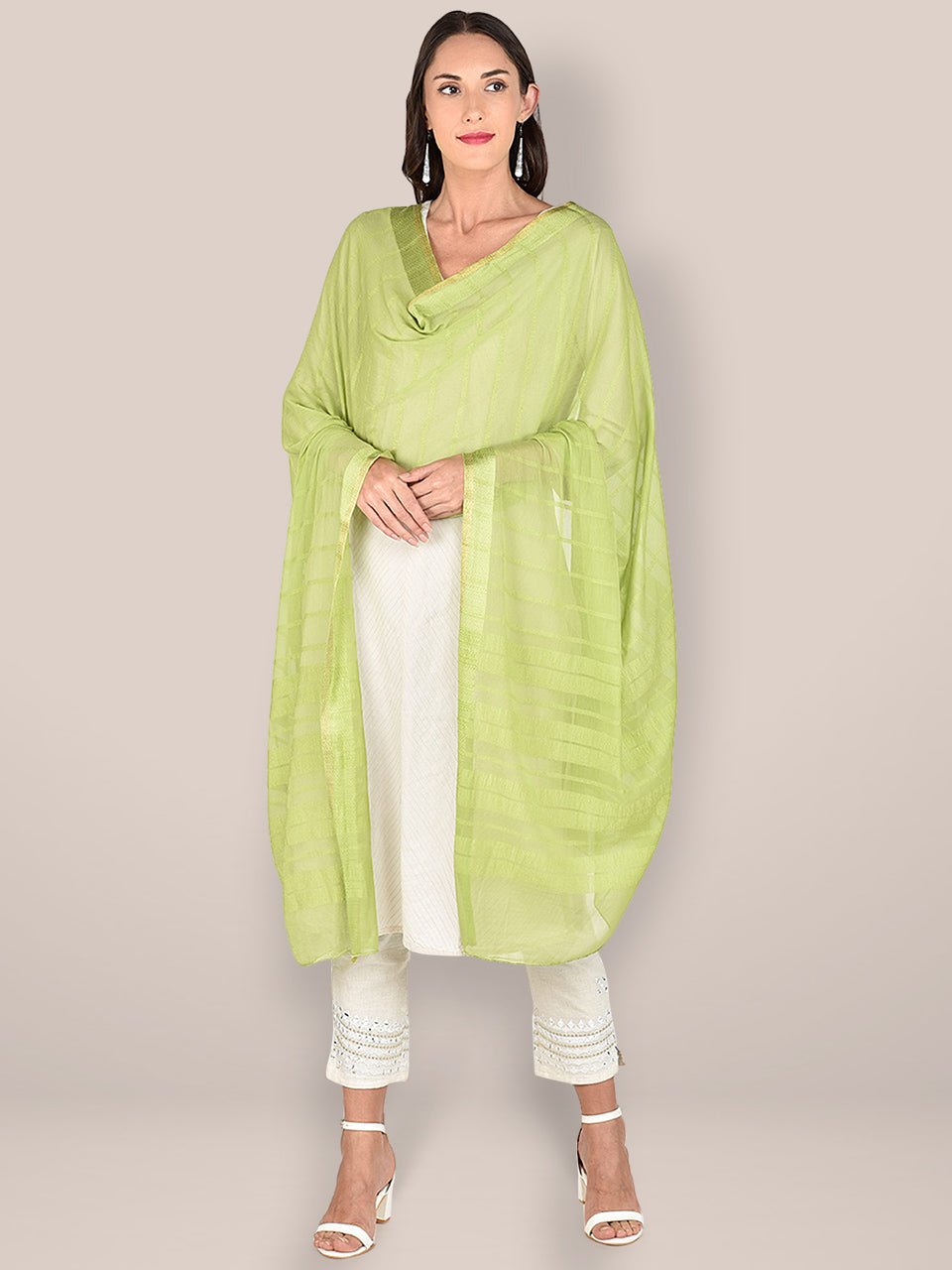 Olive Green Pure Chiffon Dupatta. freeshipping - Dupatta Bazaar