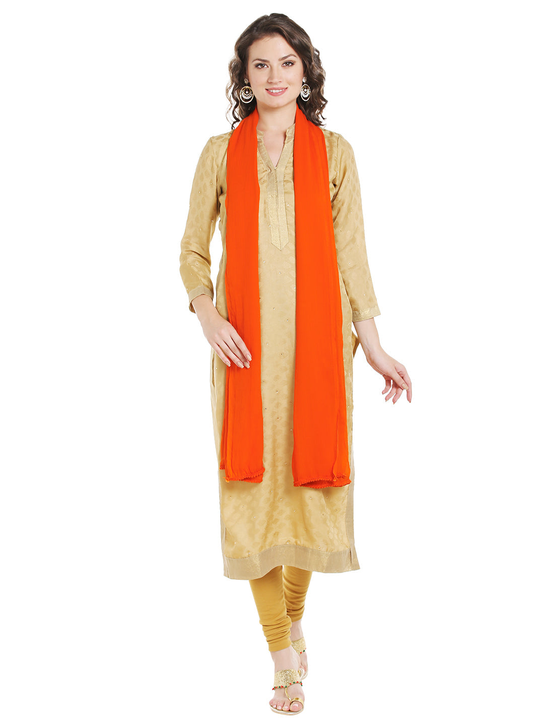 Dupatta Bazaar Woman's Orange Chiffon Dupatta with Beaded Lace - Dupatta Bazaar