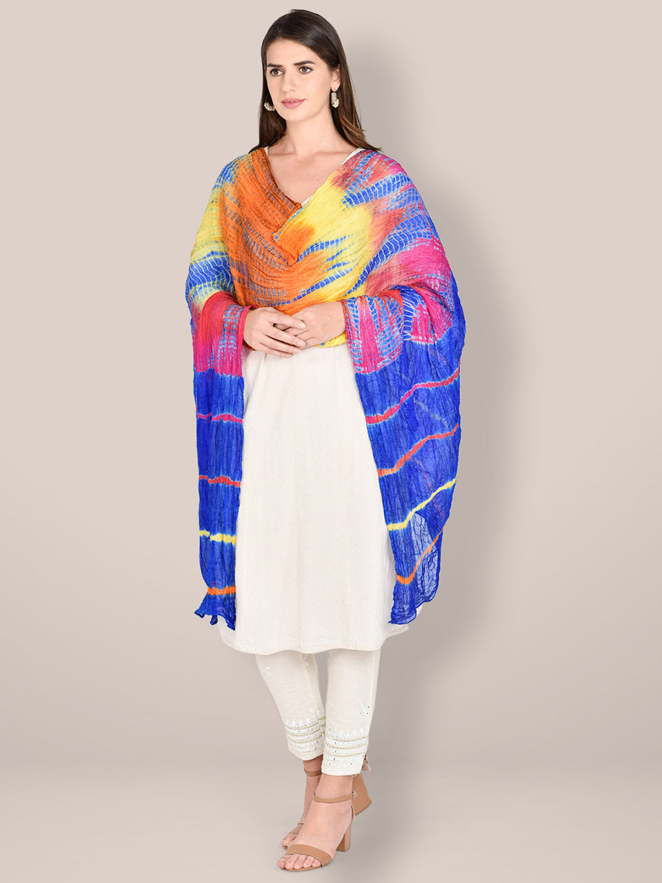 Blue & Multicoloured Blended Silk Dupatta freeshipping - Dupatta Bazaar