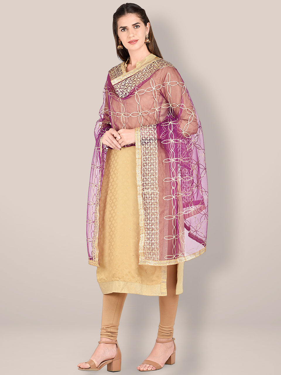 Purple Net Dupatta with Gotta Patti Work. freeshipping - Dupatta Bazaar