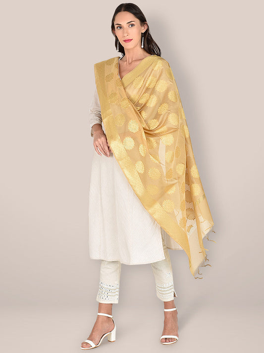Gold Banarasi Silk Dupatta. freeshipping - Dupatta Bazaar