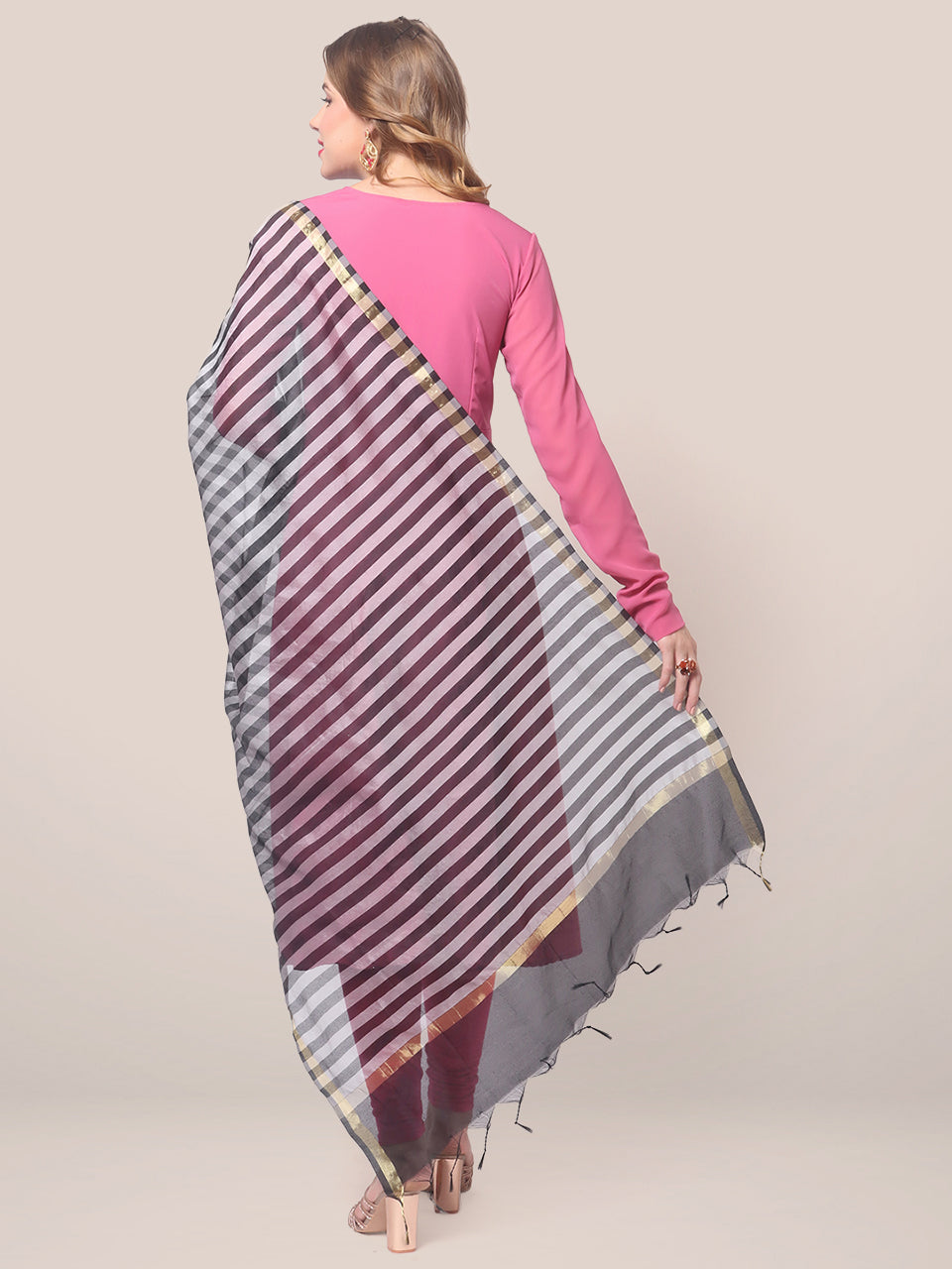 Blended Silk Dupatta with Black and Silver stripes freeshipping - Dupatta Bazaar