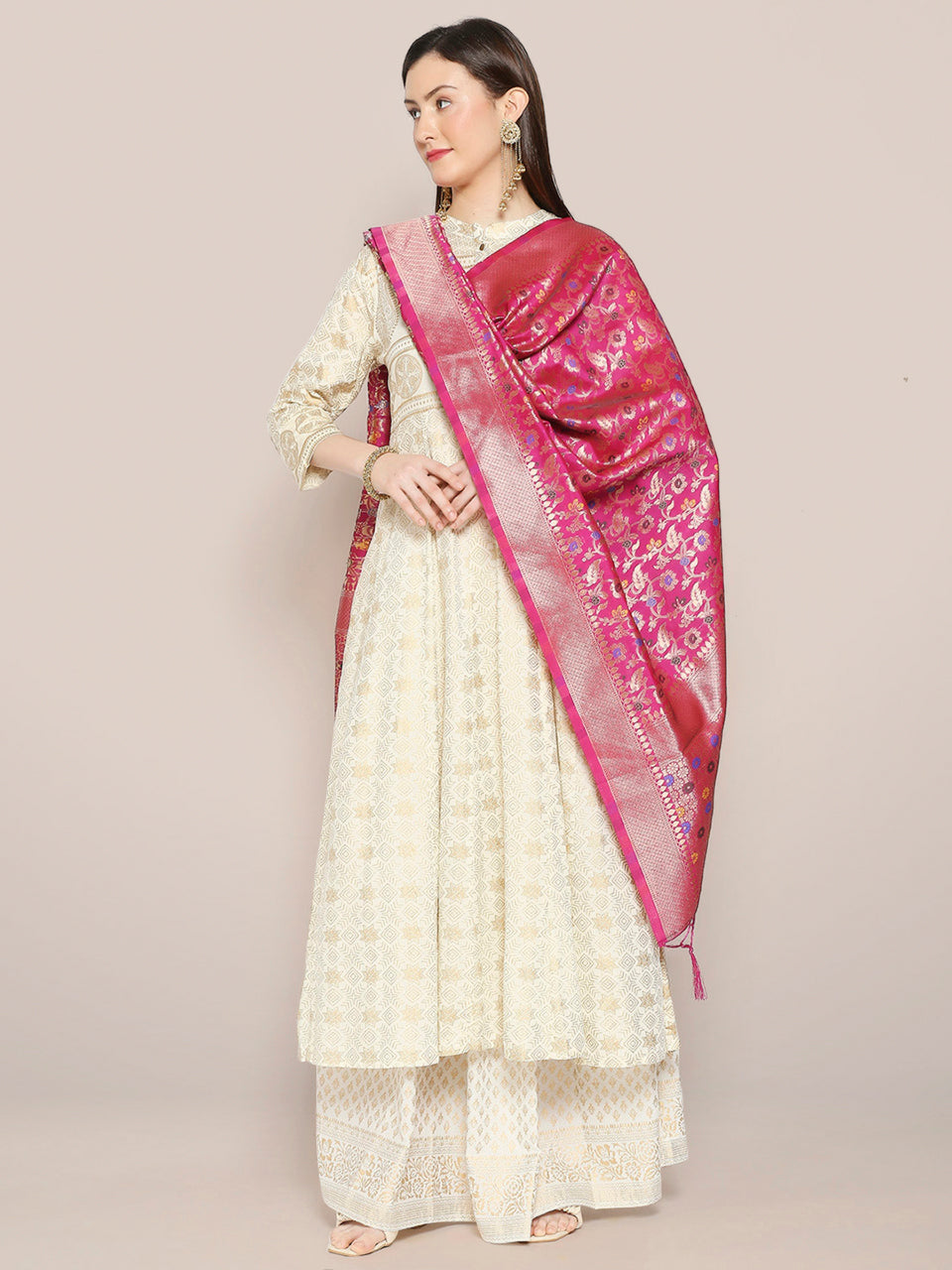 Banarasi Silk Dupatta with Floral Jaal Weaving freeshipping - Dupatta Bazaar