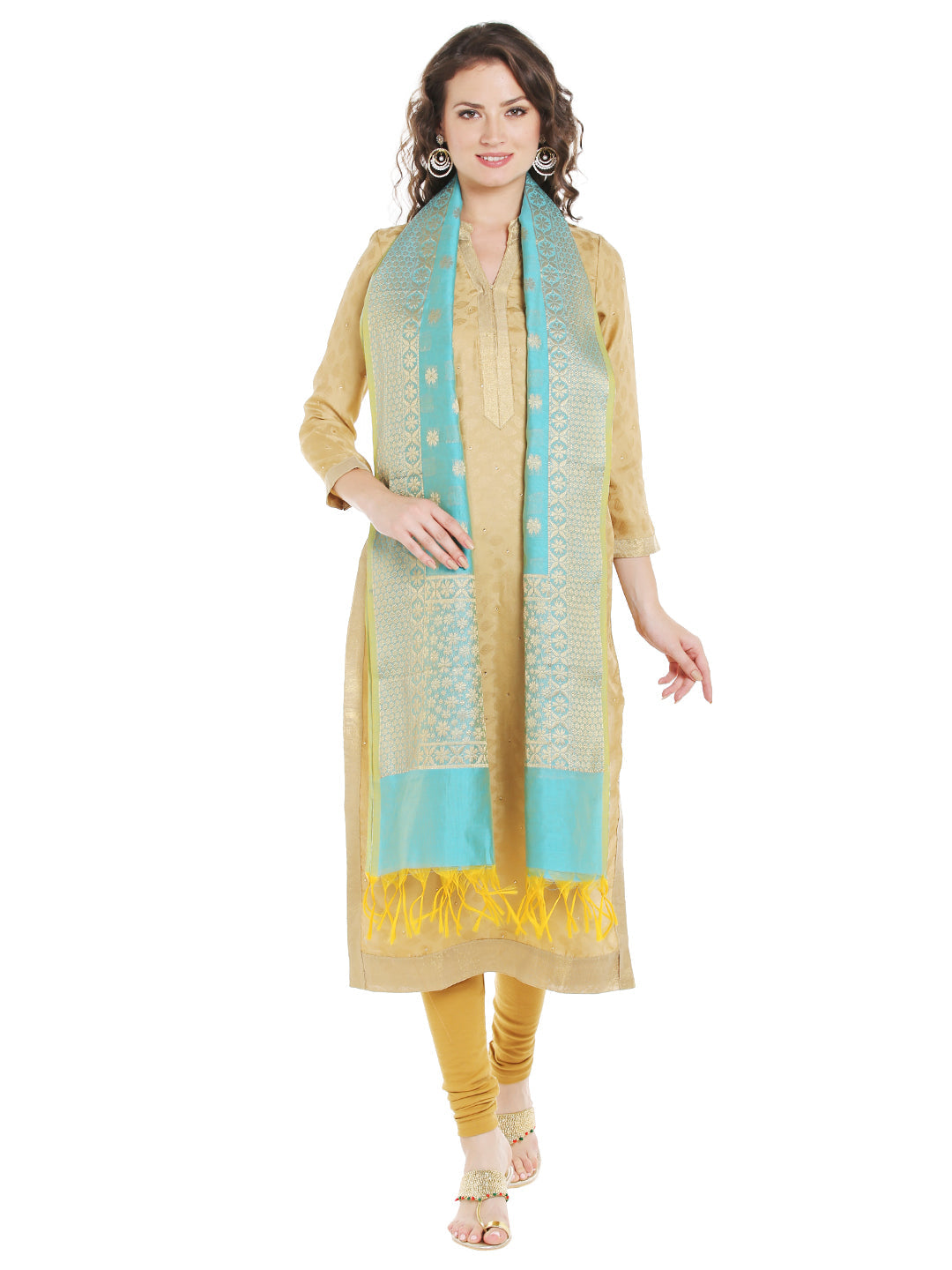 Dupatta Bazaar Women's Benarasi Silk Woven Blue & Gold dupatta - Dupatta Bazaar