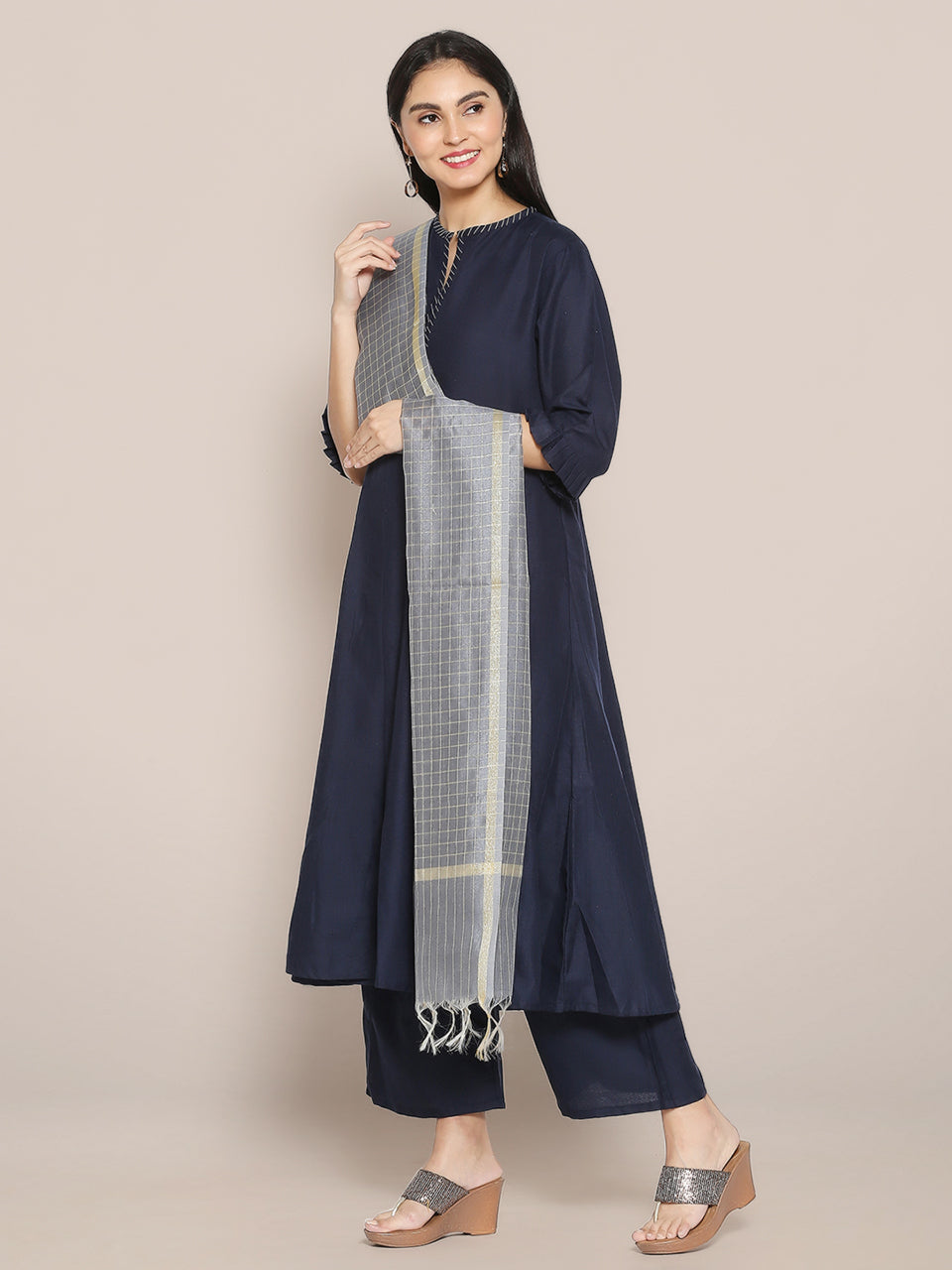 Checkered Cotton Silk Dupatta freeshipping - Dupatta Bazaar