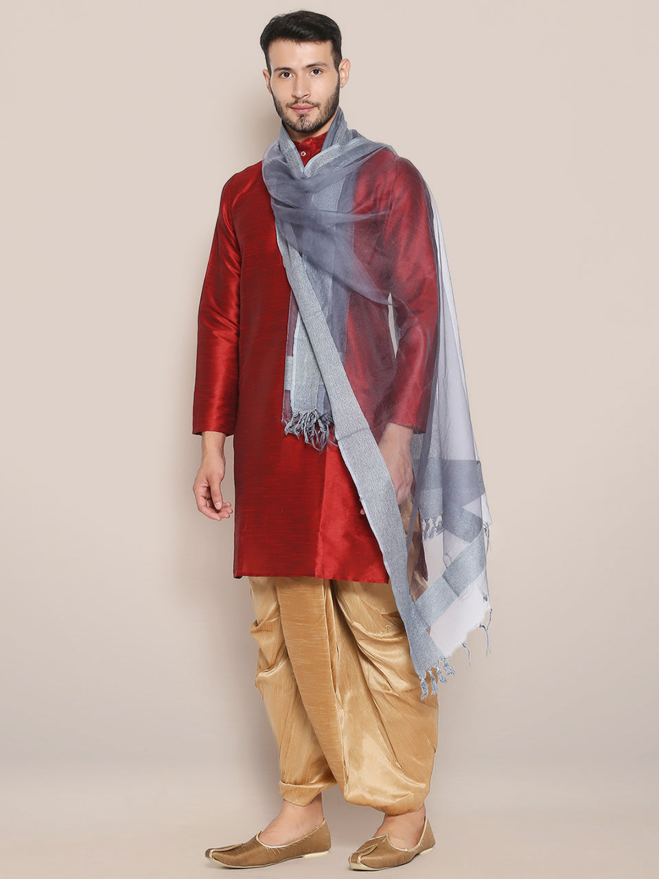 Men's Grey Organza Dupatta. freeshipping - Dupatta Bazaar