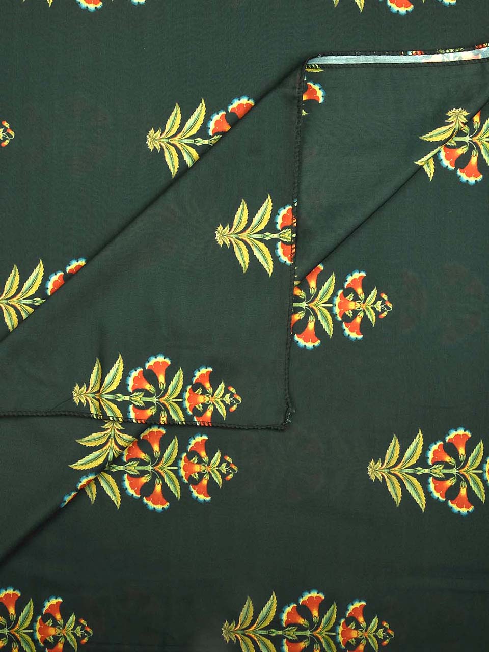 Printed Dark Green & Multicoloured Silk Dupatta freeshipping - Dupatta Bazaar