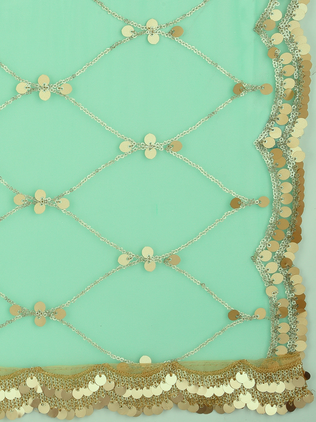 Sea Green Embellished Net Dupatta with Scalloped Border freeshipping - Dupatta Bazaar