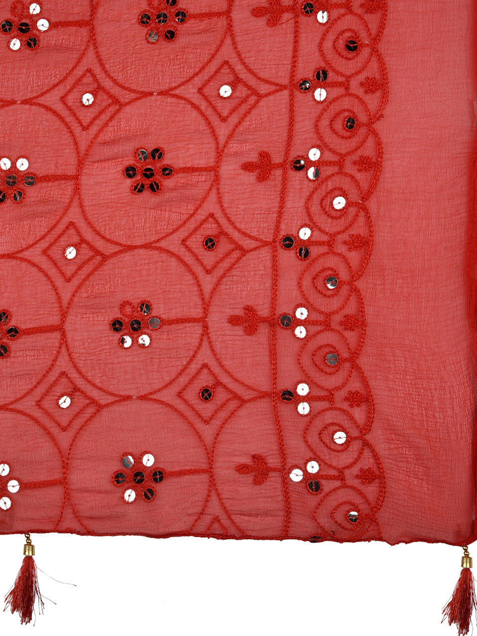 Embroidered Red Chiffon Dupatta freeshipping - Dupatta Bazaar
