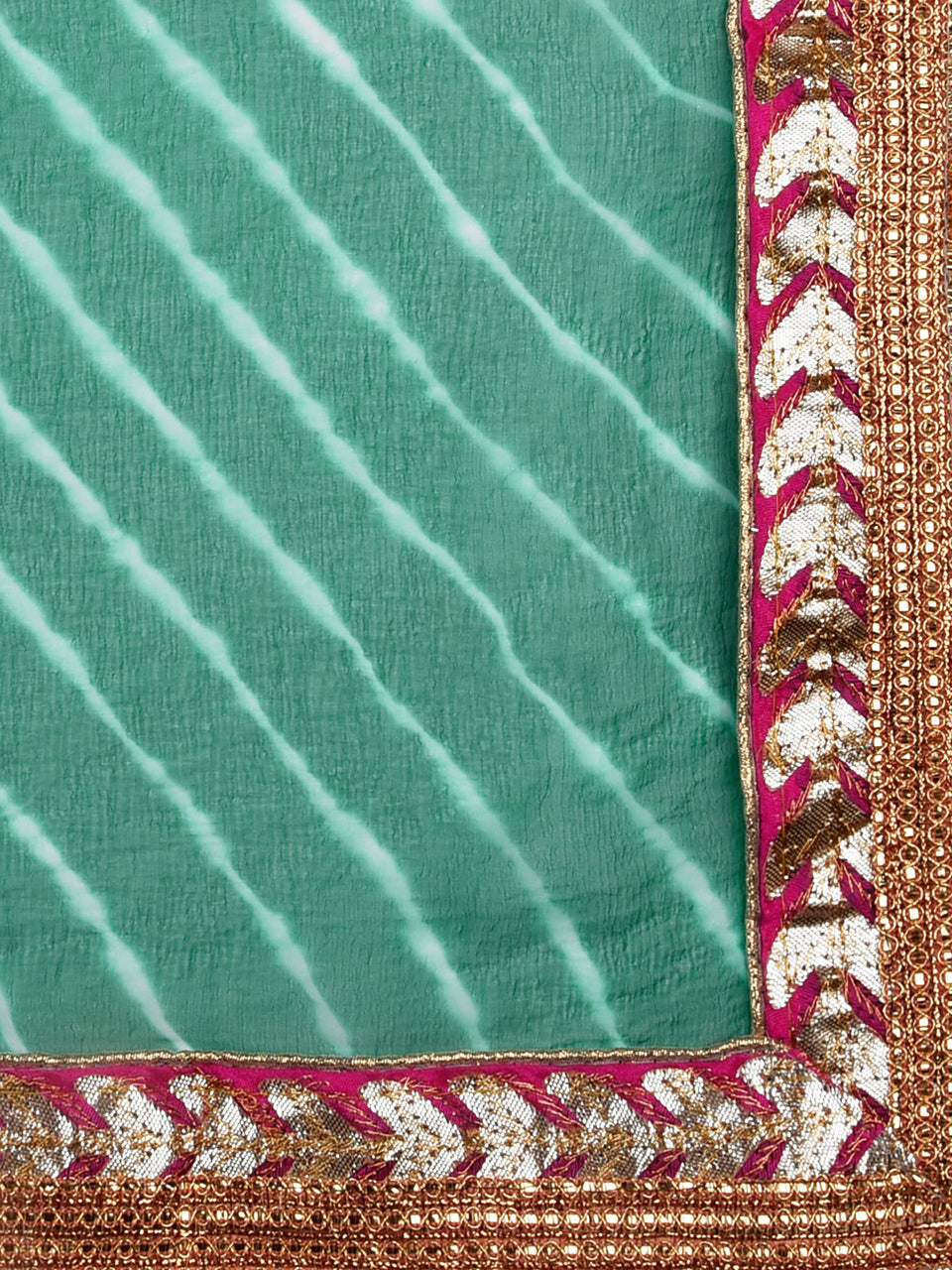 Green Leharia Chiffon Dupatta with Gotta Patti Border freeshipping - Dupatta Bazaar