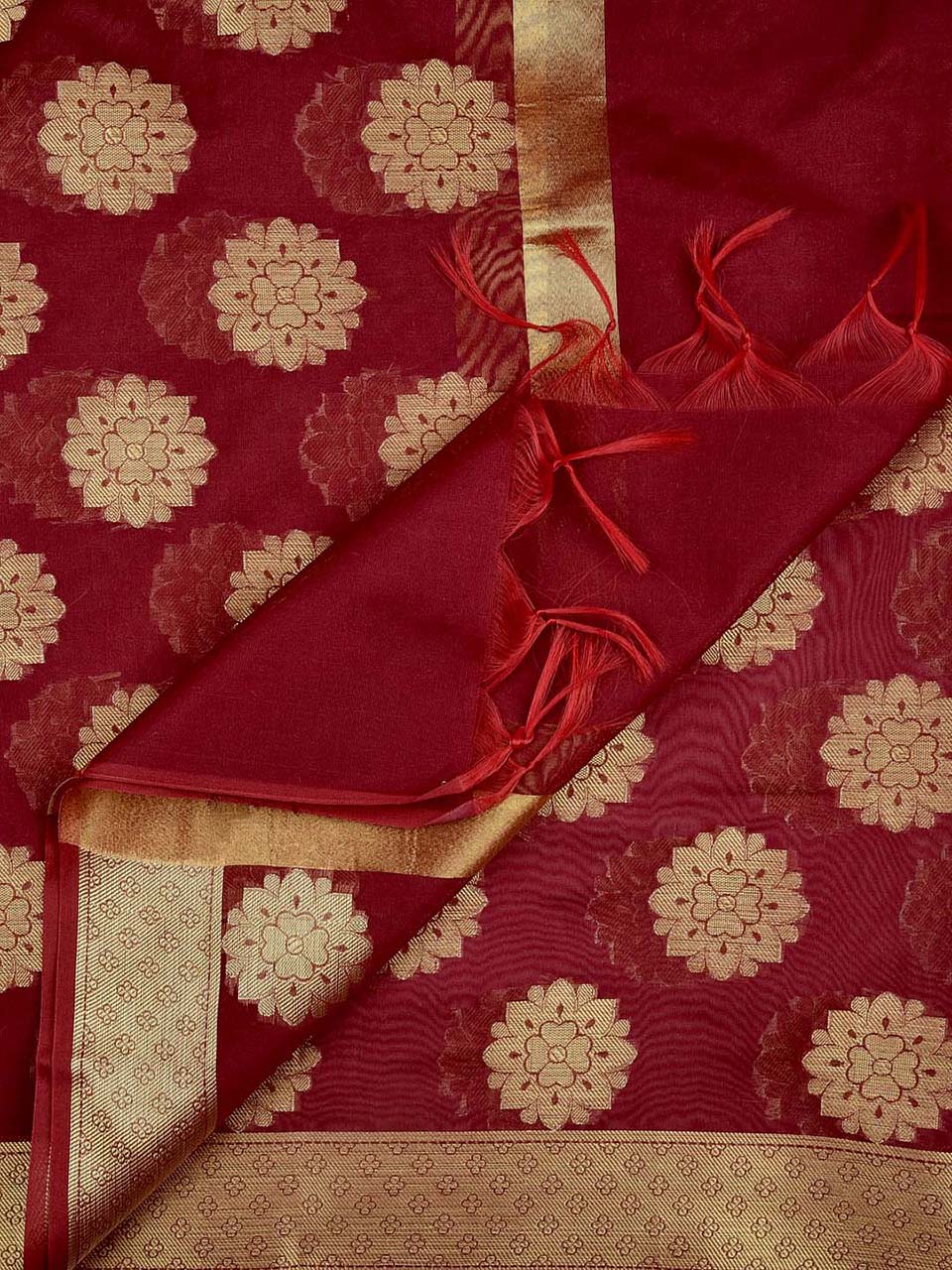Maroon Banarasi Silk Dupatta. freeshipping - Dupatta Bazaar