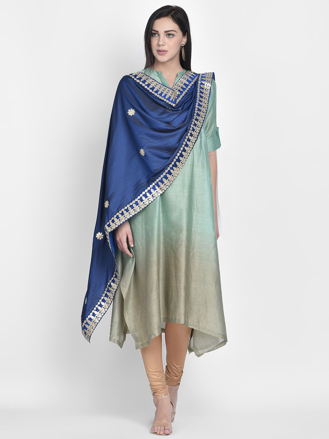 Dupatta Bazaar Woman's Blue Silk Dupatta with Gotta Patti Work. - Dupatta Bazaar