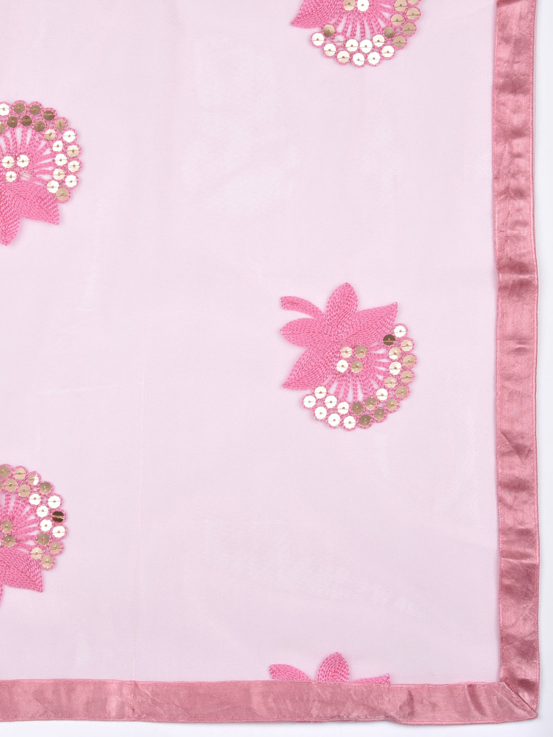 Dupatta Bazaar Woman's Embroidered Sequence Work Pink Net dupatta - Dupatta Bazaar