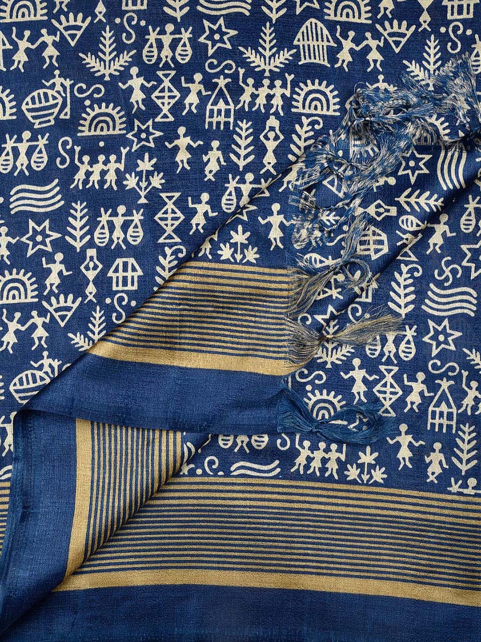 Floral Printed Blue & White Art Silk Dupatta freeshipping - Dupatta Bazaar