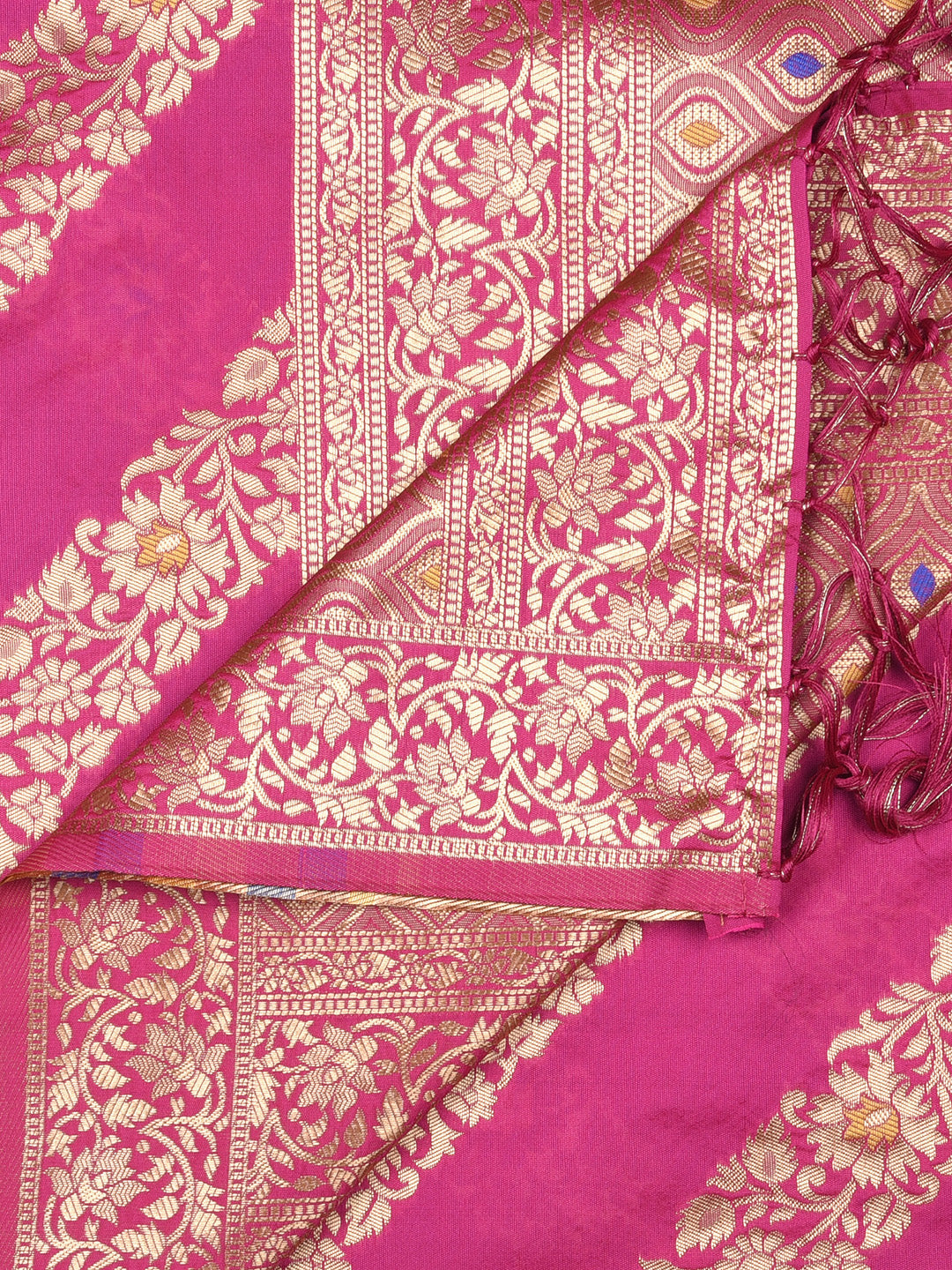 Dupatta Bazaar Woman's Pink Banarasi Silk Dupatta with floral design. - Dupatta Bazaar