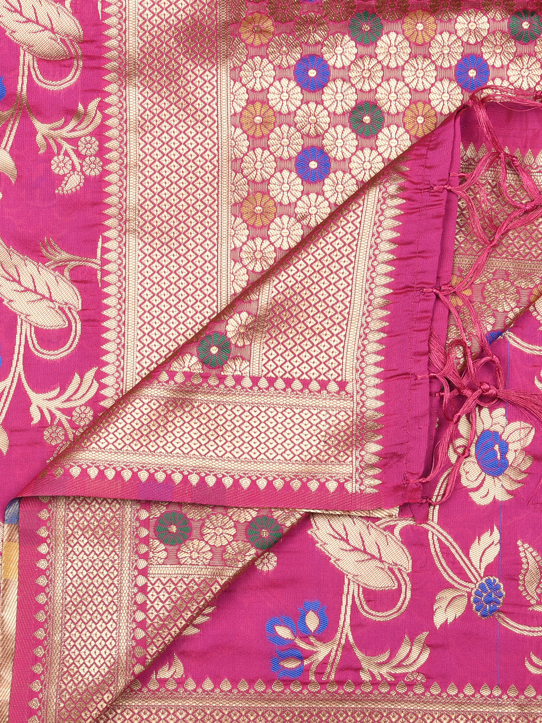 Dupatta Bazaar Woman's Pink Banarasi Silk Dupatta with floral Jaal - Dupatta Bazaar