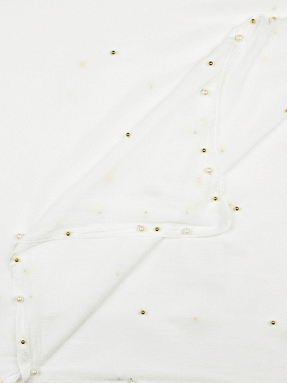 WhiteChiffon Dupatta with Pearls & Beads freeshipping - Dupatta Bazaar