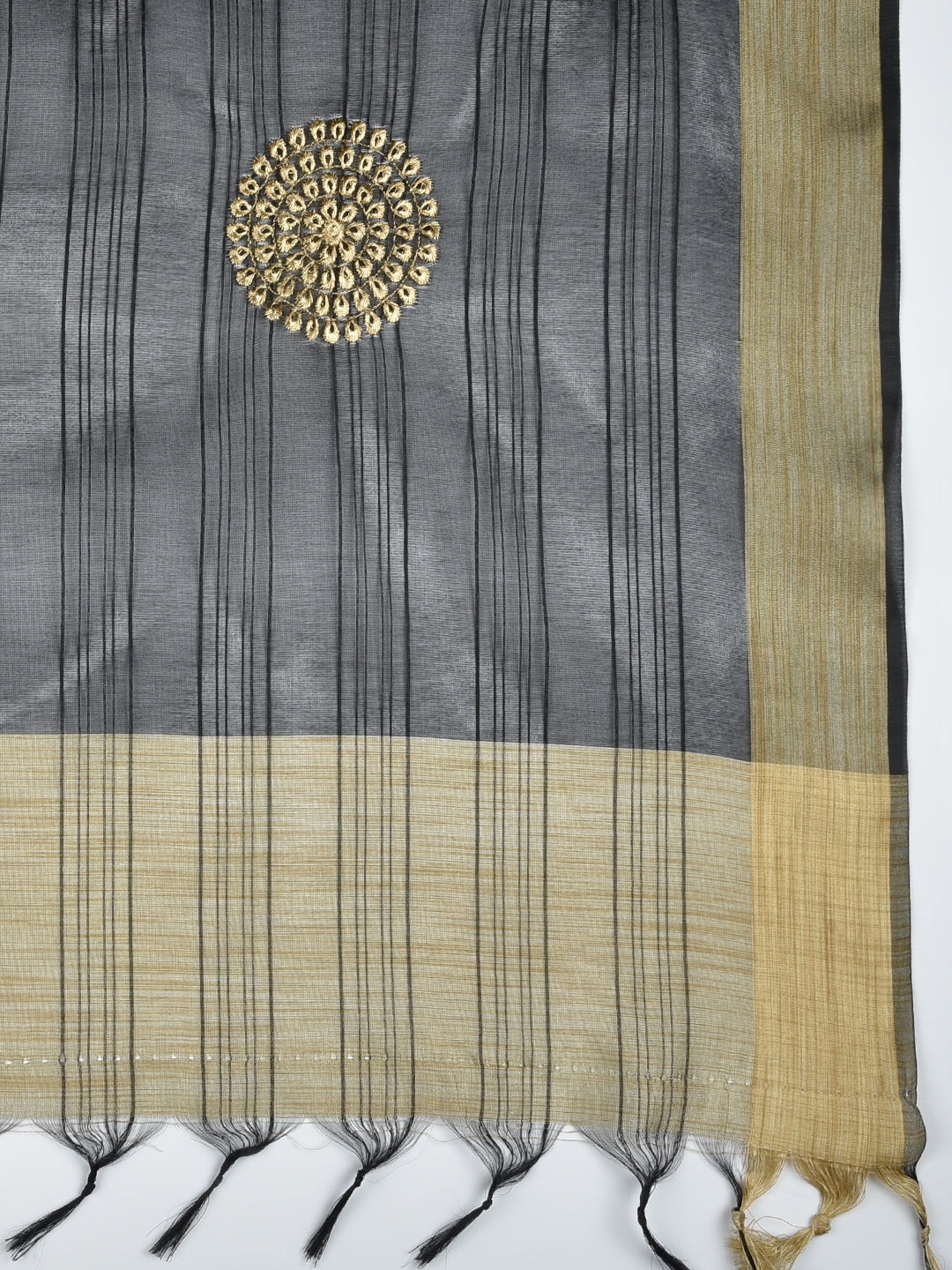 Dupatta Bazaar Woman's Embroidered Black & Gold Blended Silk dupatta - Dupatta Bazaar