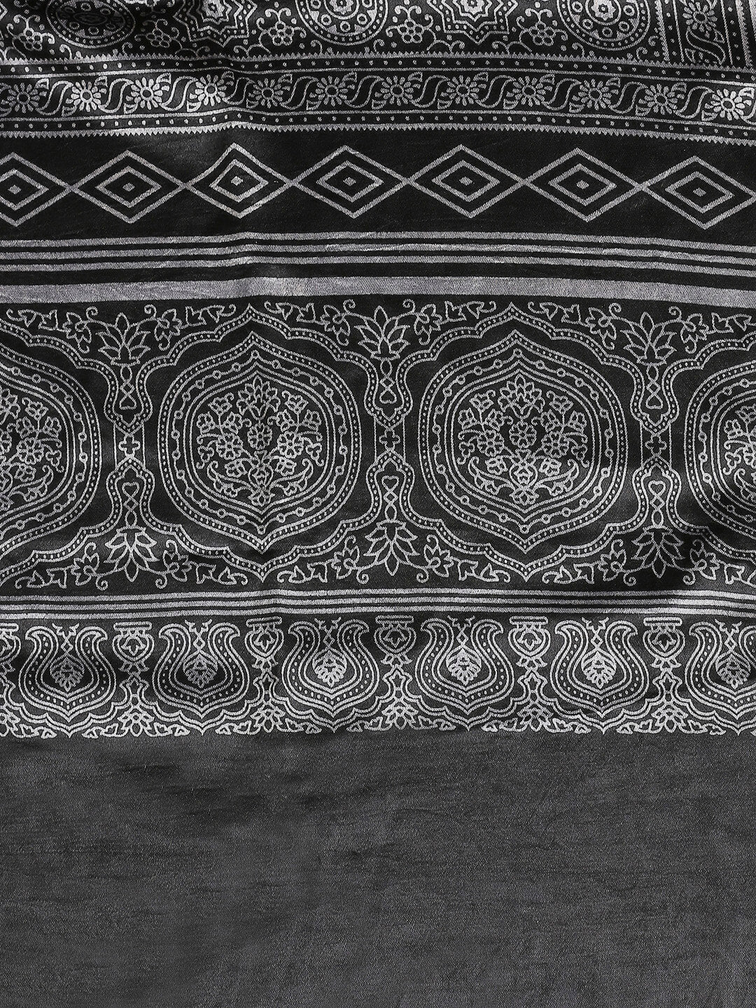 Ajrakh Hand Block Printed Black Mushru Stole 