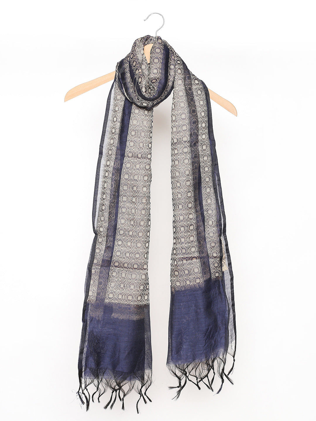 Men's Navy Blue Woven Cotton Chanderi Dupatta. freeshipping - Dupatta Bazaar