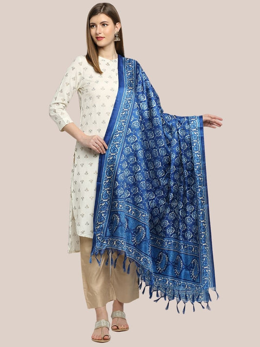 Blue Printed Art Silk Dupatta