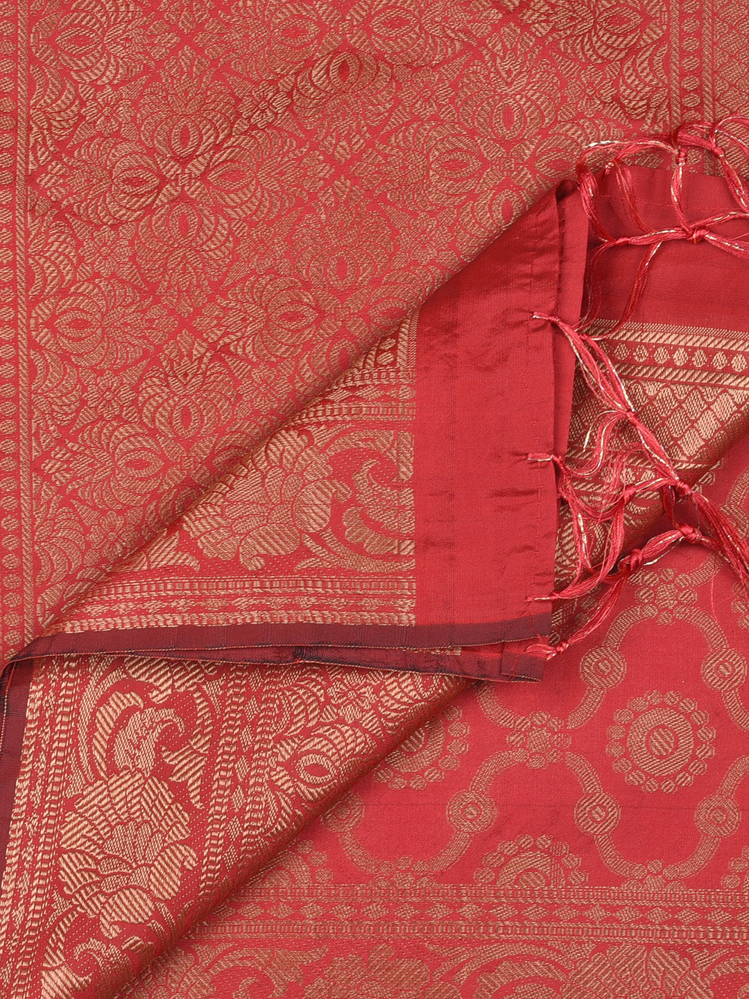 Dupatta Bazaar Woman's Red Banarasi Silk Dupatta with floral design. - Dupatta Bazaar