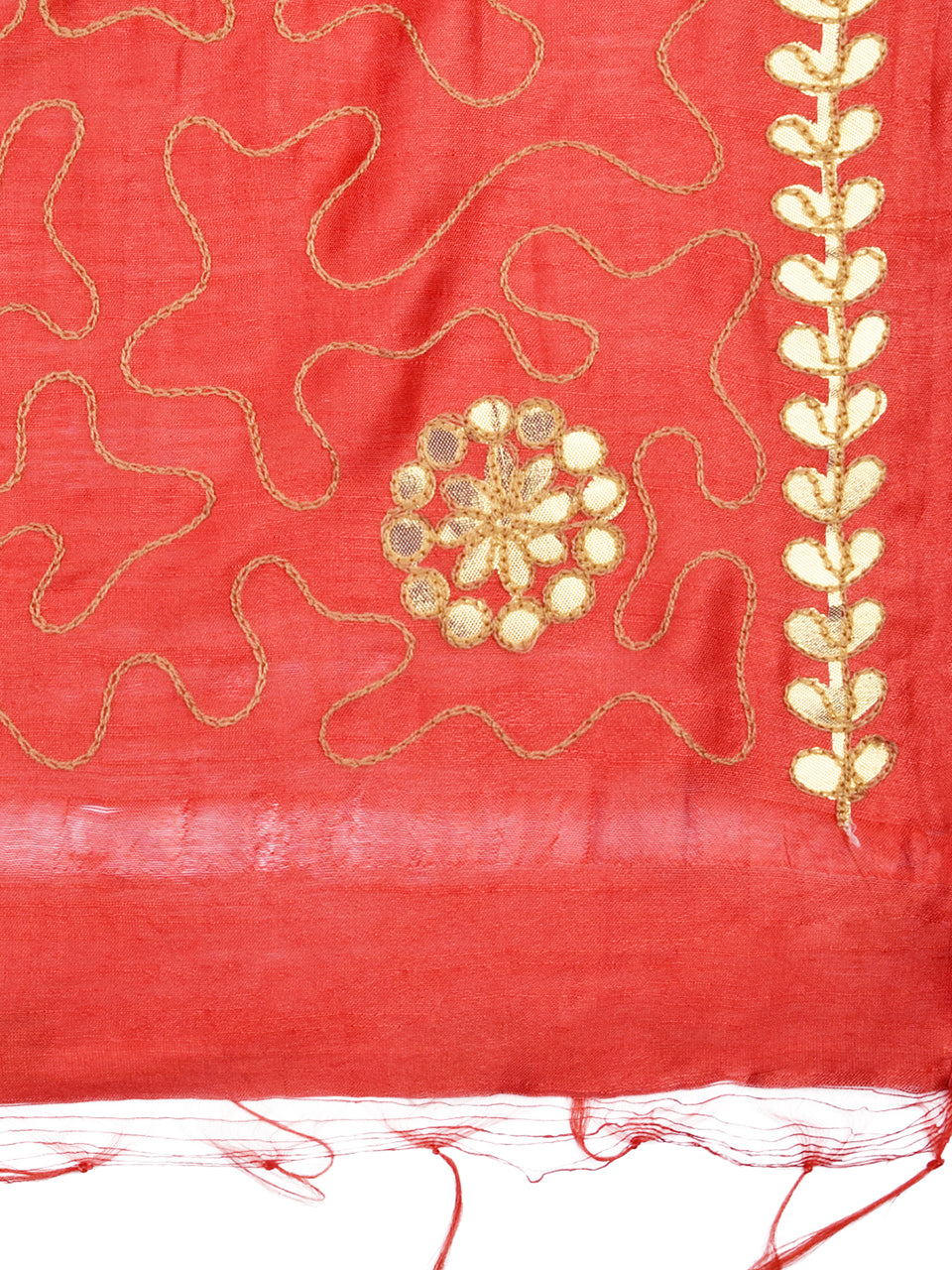 Embroidered Red Blended Silk Dupatta freeshipping - Dupatta Bazaar