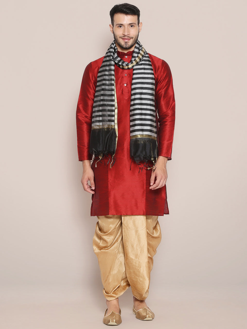 Men's Black & Silver Striped Dupatta. freeshipping - Dupatta Bazaar