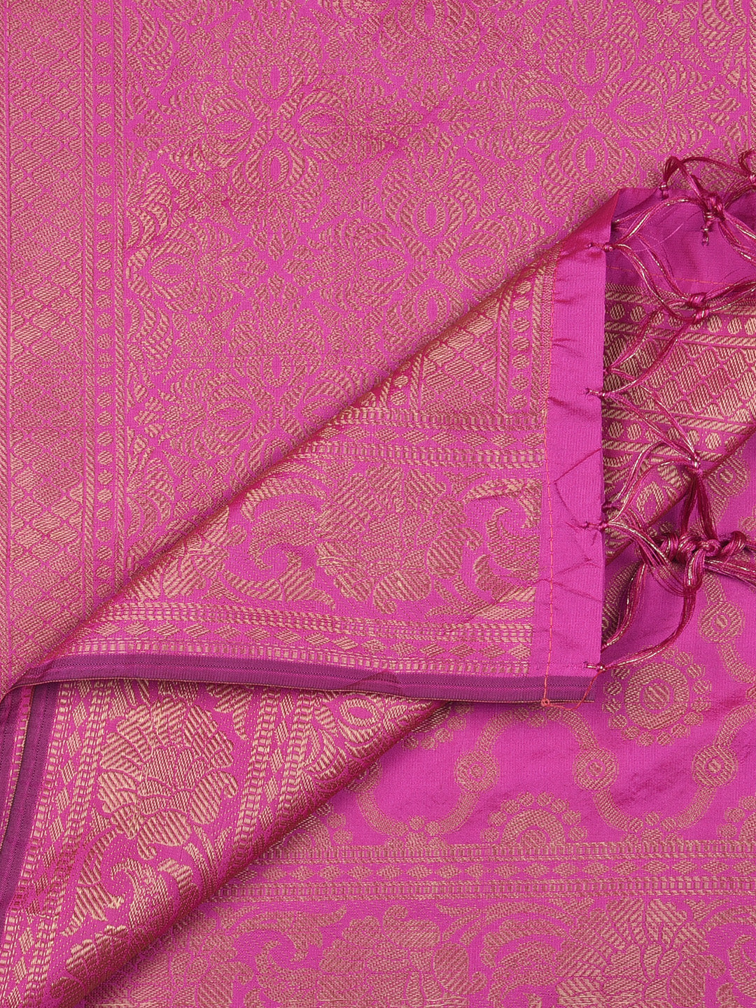 Dupatta Bazaar Woman's Pink Banarasi Silk Dupatta with floral design. - Dupatta Bazaar