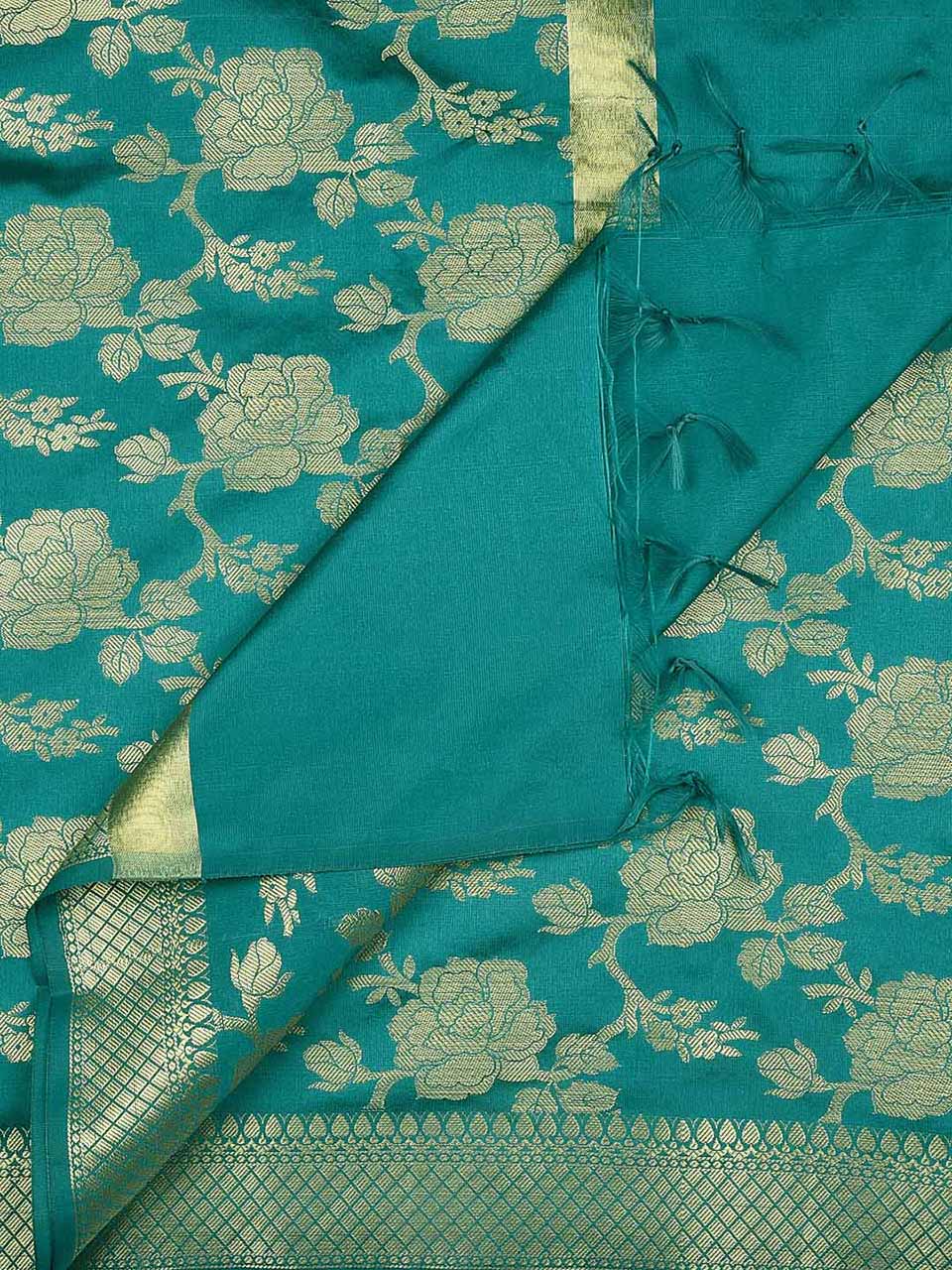 Banarasi Teal Silk Dupatta with Floral Jaal freeshipping - Dupatta Bazaar