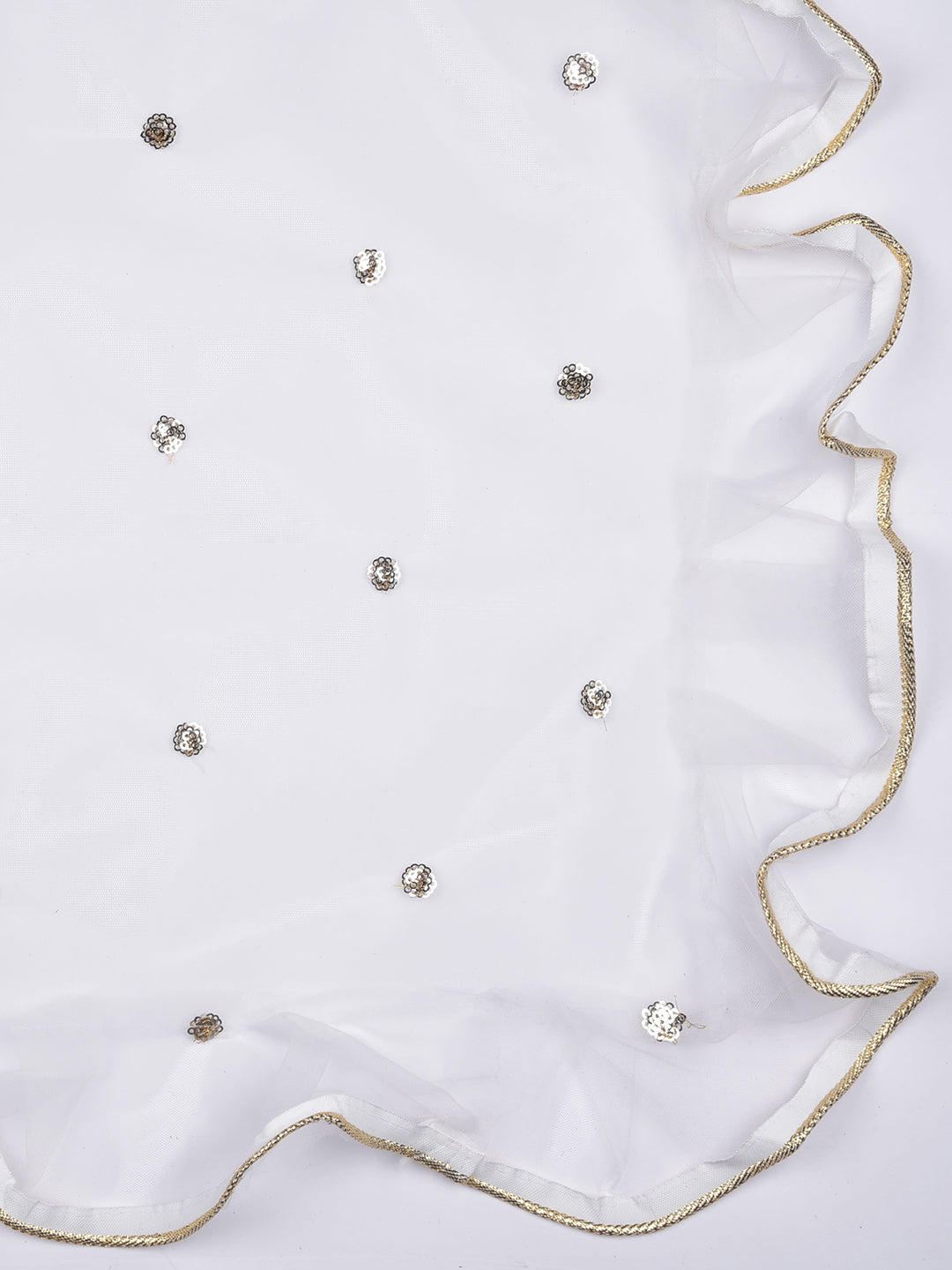 Dupatta Bazaar Woman's White & Gold Organza Dupatta with Ruffles - Dupatta Bazaar