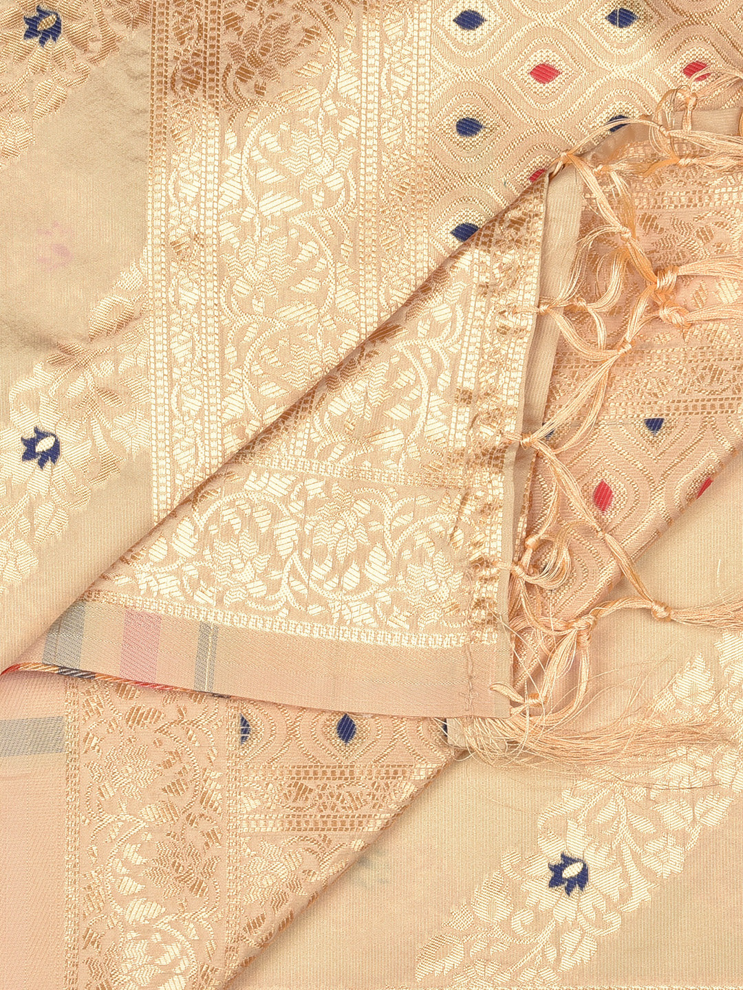 Dupatta Bazaar Woman's Beige Banarasi Silk Dupatta with floral design. - Dupatta Bazaar