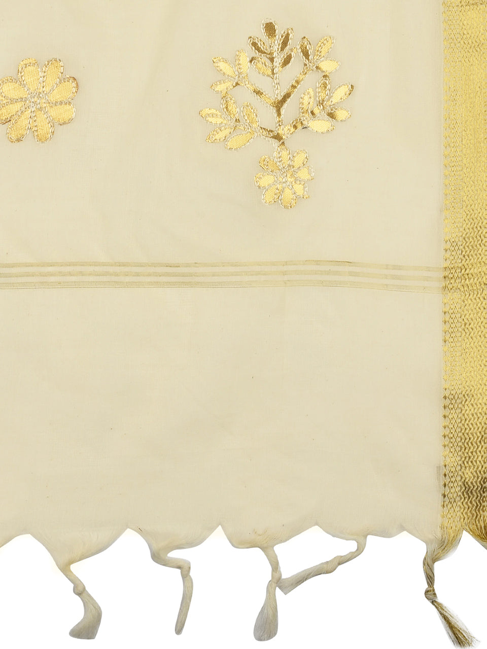 Cream Cotton Dupatta with Gotta Patti Motifs. freeshipping - Dupatta Bazaar