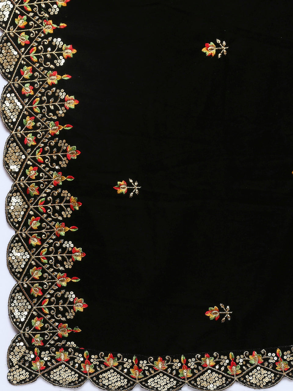 Men's Black Velvet Dupatta with Multicolour Embroidery freeshipping - Dupatta Bazaar