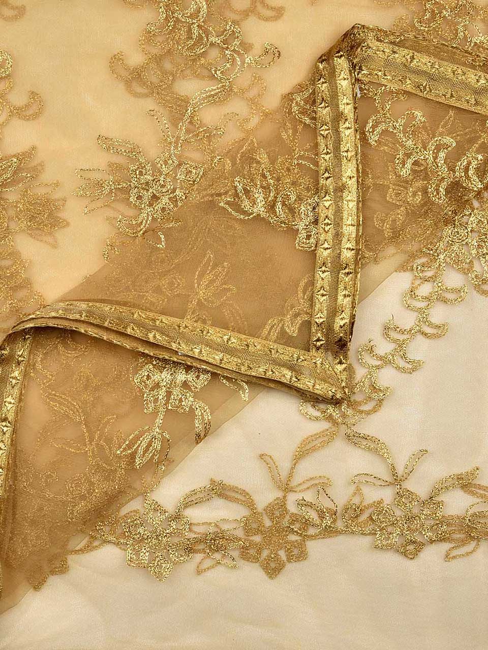 Embroidered Gold Net Dupatta freeshipping - Dupatta Bazaar