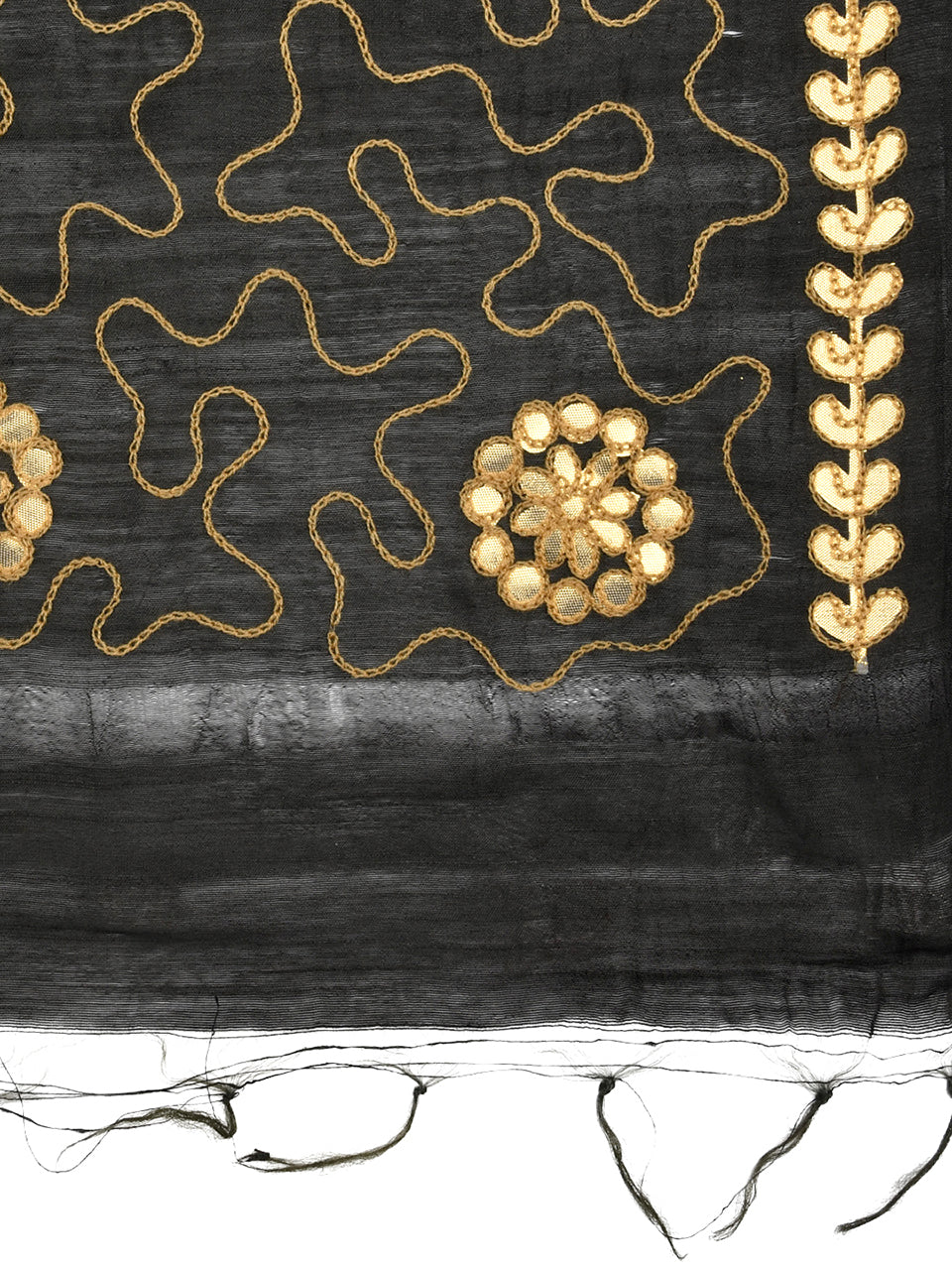 Embroidered Black Blended Silk Dupatta freeshipping - Dupatta Bazaar
