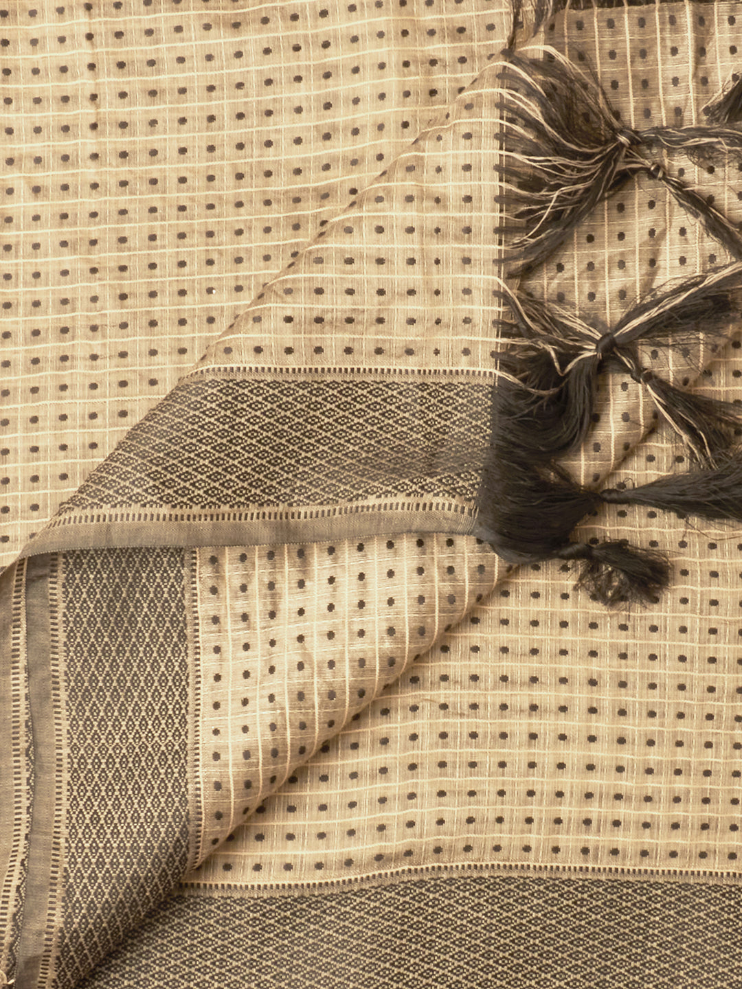 Woven Dark Beige & Black Striped Cotton Chanderi Dupatta freeshipping - Dupatta Bazaar