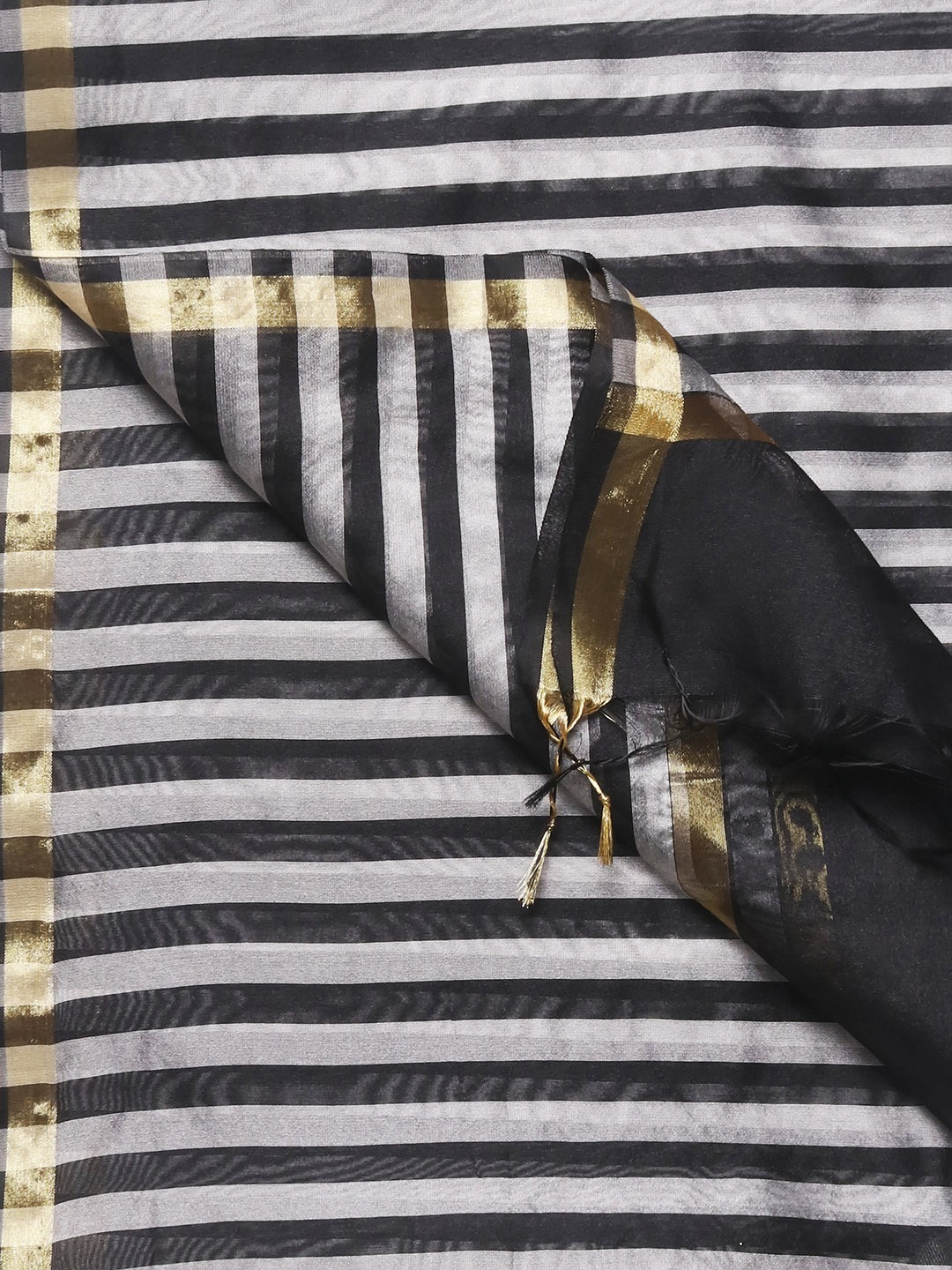 Blended Silk Dupatta with Black and Silver stripes freeshipping - Dupatta Bazaar