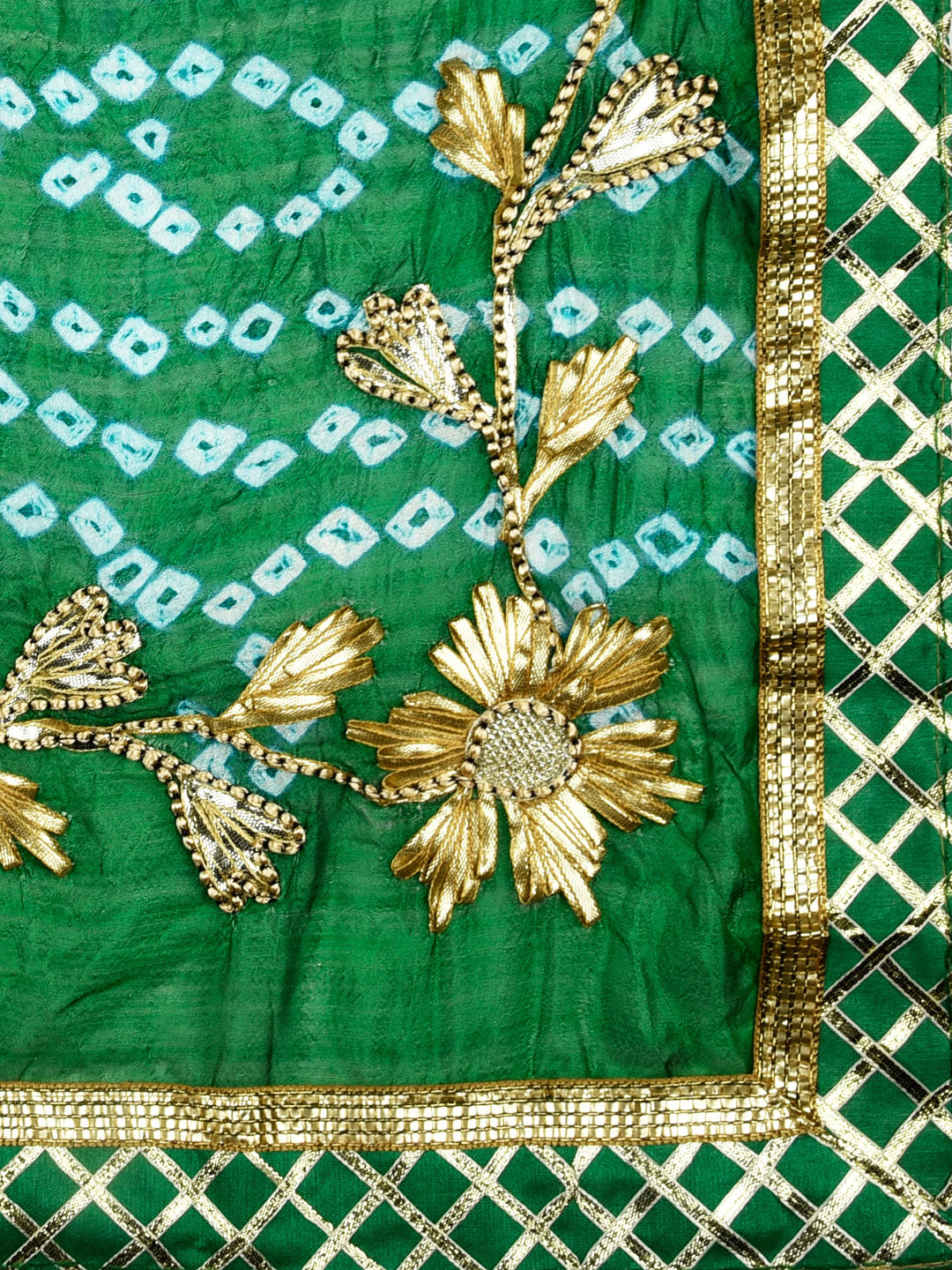 Green Bandhini Dupatta with Gotta Patti Work. freeshipping - Dupatta Bazaar