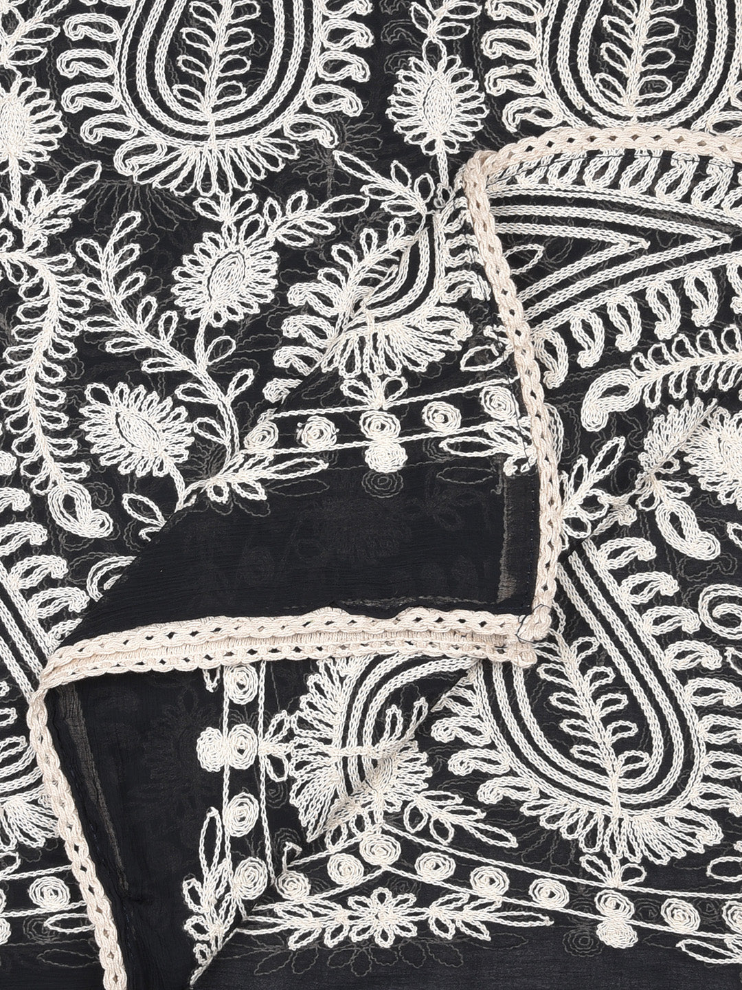 Dupatta Bazaar Woman's Embroidered Black & White Chiffon Dupatta - Dupatta Bazaar