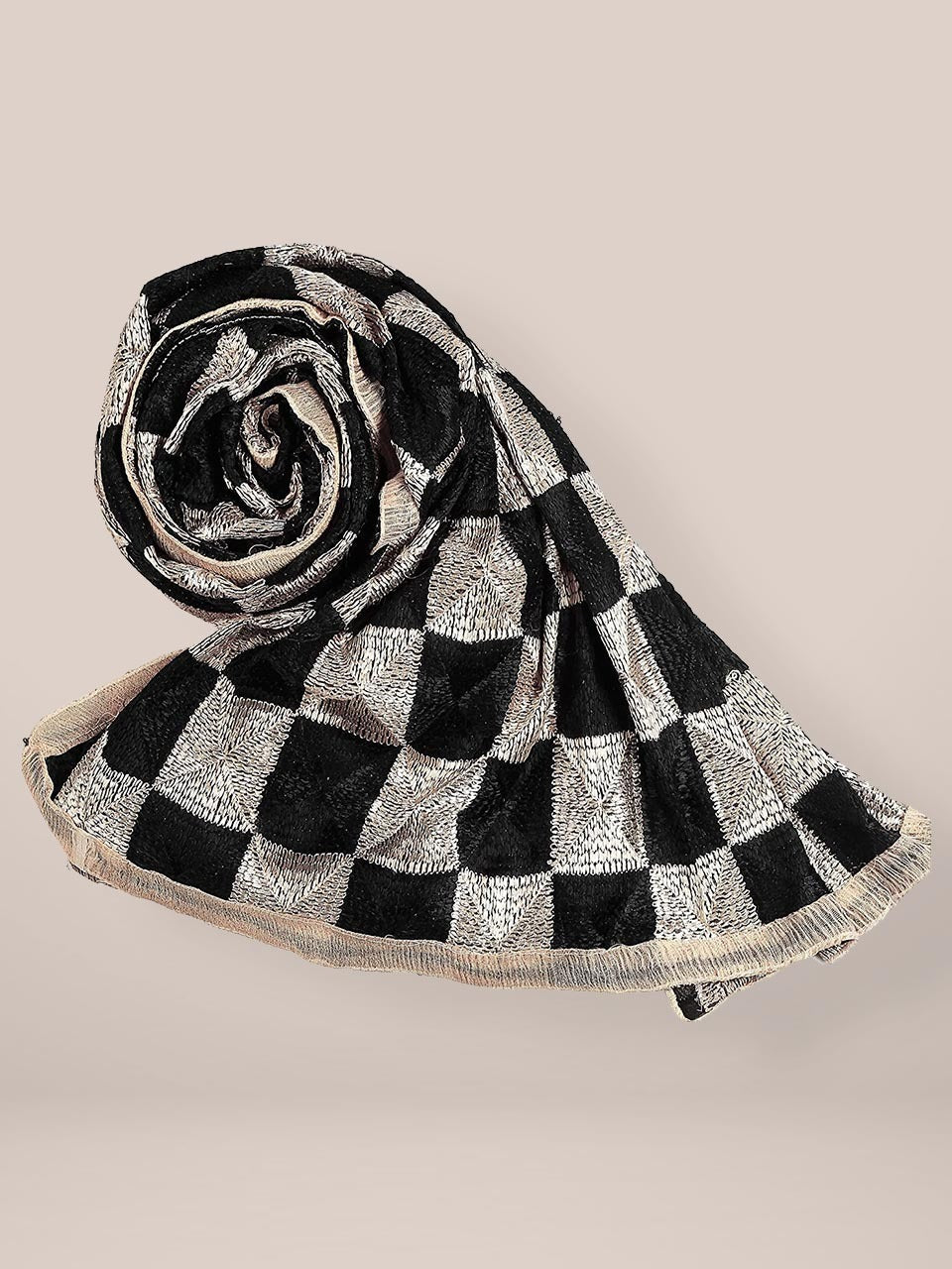 Black & Beige  Phulkari Chiffon Dupatta freeshipping - Dupatta Bazaar