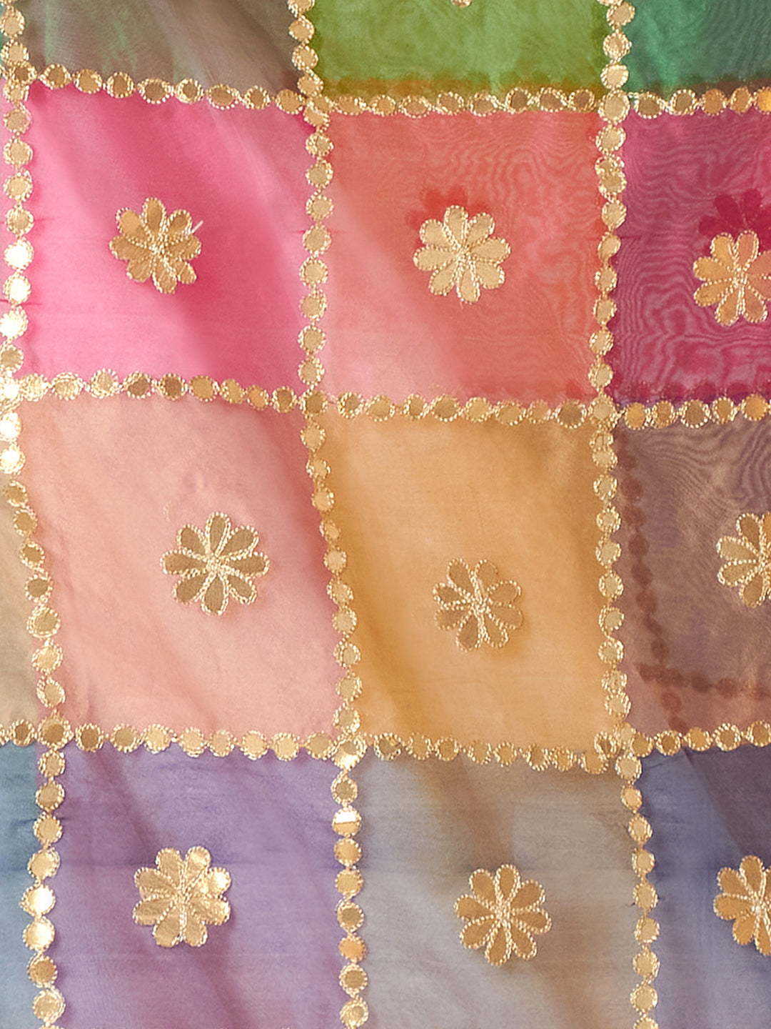 Multicoloured Checkered Silk Blend Dupatta with Gotta Patti Work freeshipping - Dupatta Bazaar