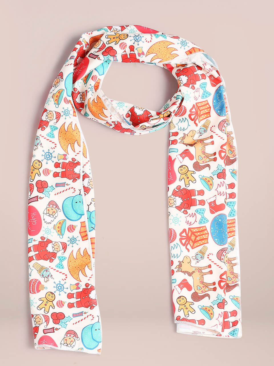 Printed Cream & Multicolor Silk Blend  Scarf/ Stole 