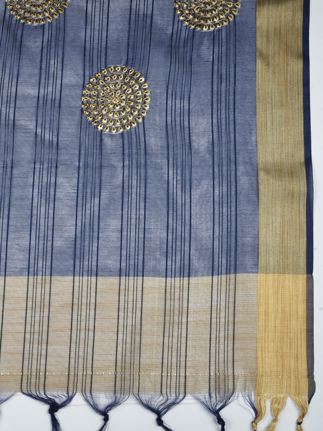 Dupatta Bazaar Woman's Embroidered Blue & Gold Blended Silk dupatta - Dupatta Bazaar